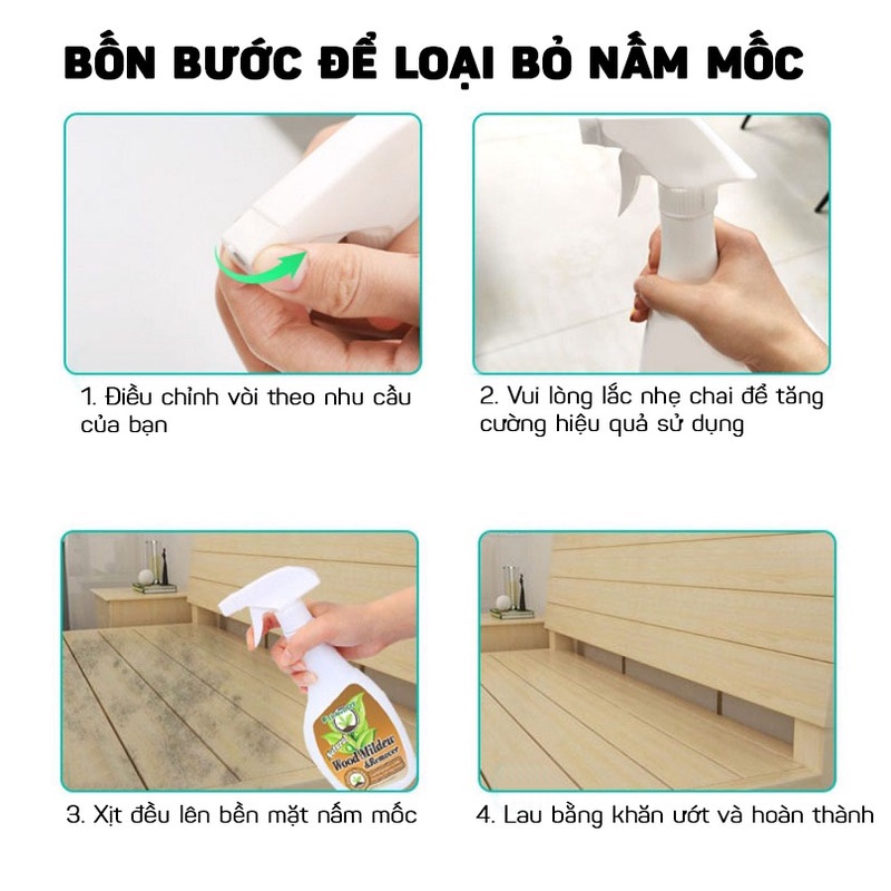 Dung Dịch Tẩy Nấm Mốc Siêu Sạch Đồ Gỗ, Đồ Nội Thất, Tủ Quần Áo Cao Cấp 500ml MARRYSTORE