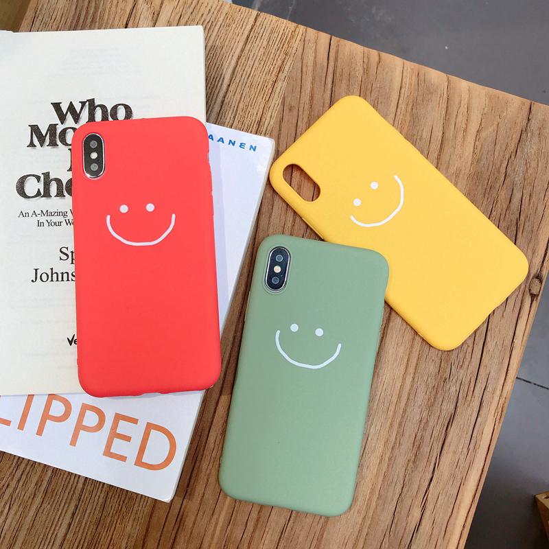 Ốp điện thoại mềm màu trơn họa tiết mặt cười đơn giản cho Iphone 6 6s 6+ 6s+ 7 8 7+ 8+ X Xs Xr Xsmax