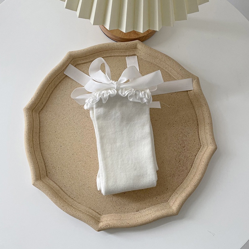 Tất cao đến đùi bằng Satin có diềm xếp nếp đính nơ ruy băng phong cách Lolita Harajuku cho nữ dùng Cosplay