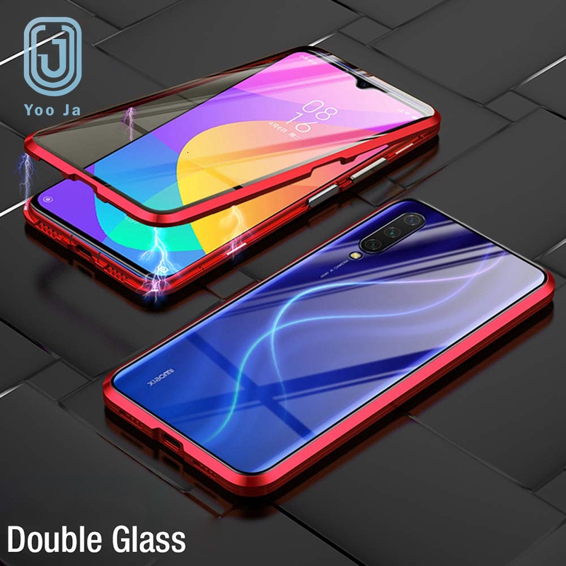 Ốp điện thoại kính cường lực hai mặt phối viền kim loại từ tính cho Xiaomi Redmi Note 7 8 9 10 Pro 9s