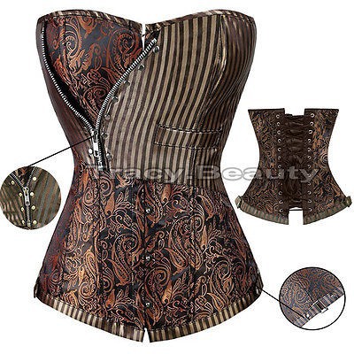Áo corset cúp ngực sọc nâu