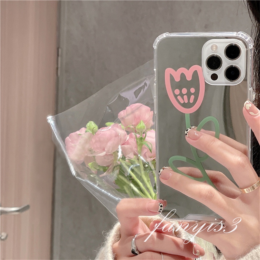 Ốp Điện Thoại TPU Mềm Có Gương Hình Hoa Tulip Cho For iPhone 13 12 11 Pro Max Xs Max X Xr 7 8 Plus SE 2020
