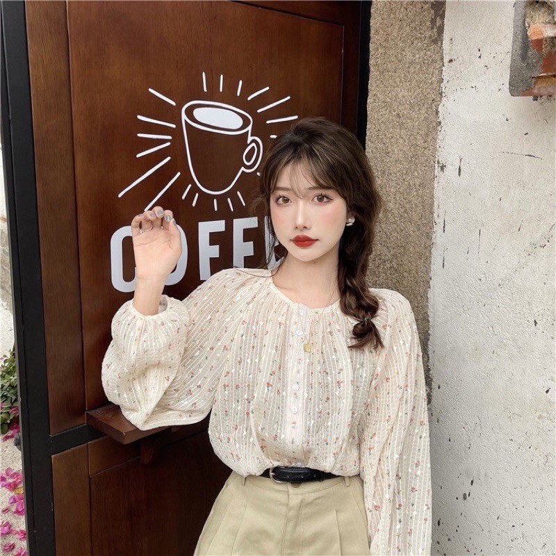 Sơ mi hoa tay bồng siêu xinh