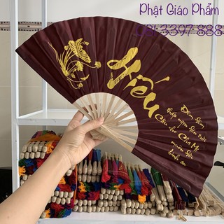 Quạt Tay vải lụa chữ Thư Pháp ( size trung nhiều màu)