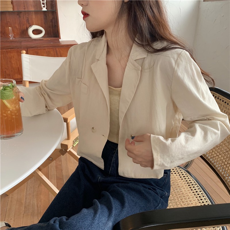 [Sẵn kem]🌿 Áo khoác vest lửng tay dài màu trơn ulzzang (có hình ảnh thật)🔥