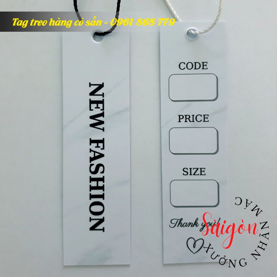 Combo Tag quần áo, thẻ treo quần áo, thẻ bài thời trang in sẵn khích thước 2.5x9cm và dây treo 100pcs