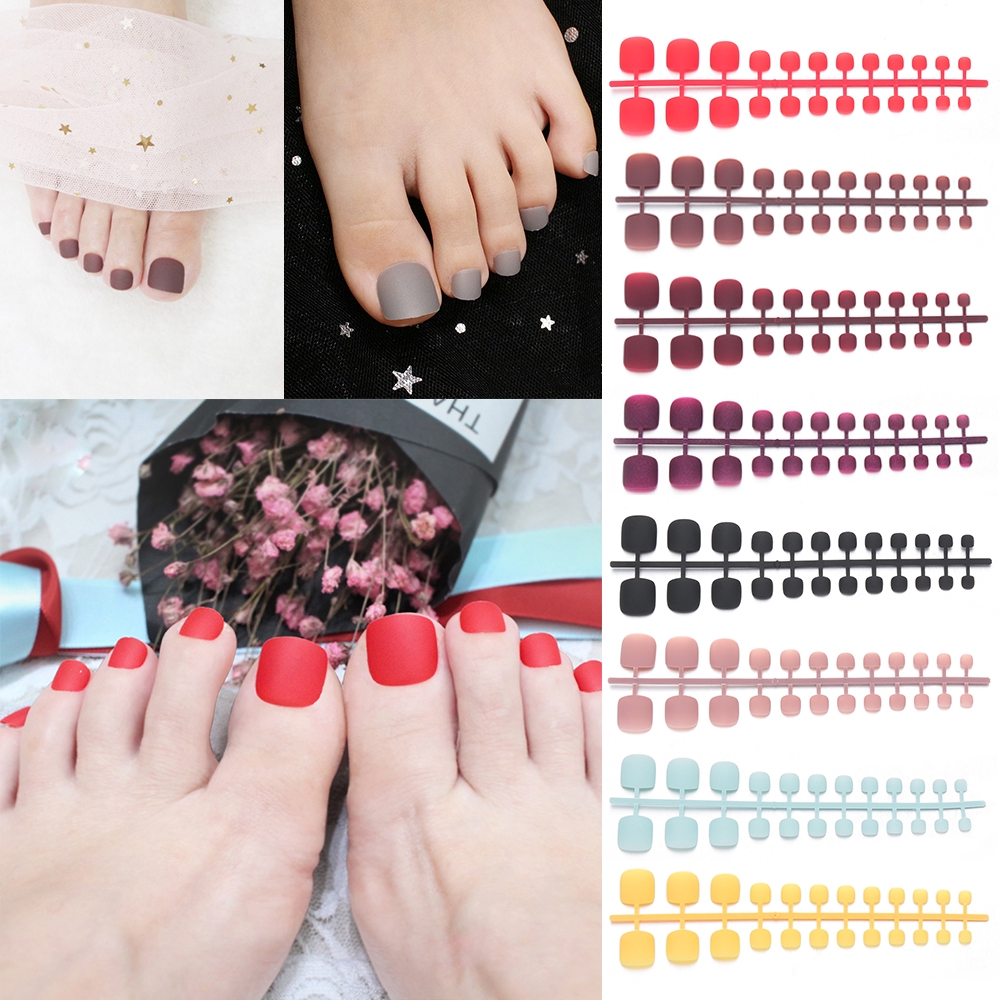 [Hàng mới về] Móng chân giả màu trơn hợp thời trang độc đáo