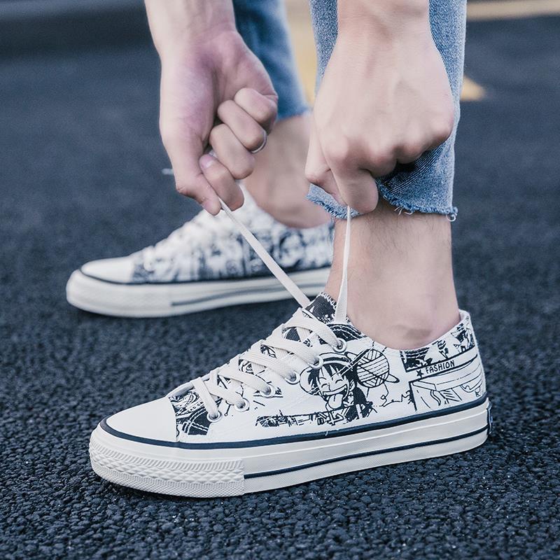 Giày Thể Thao canvas Cổ Thấp In Hình anime One Piece Phong Cách Hàn Quốc Cho Nam