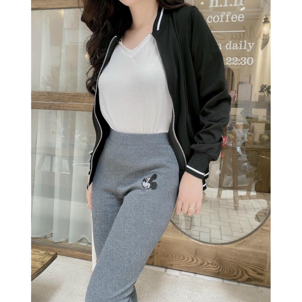 Bigsize  Quần legging len tăm thêu hình chuột mickey trên túi siêu hot mẫu mới thu đông 2020