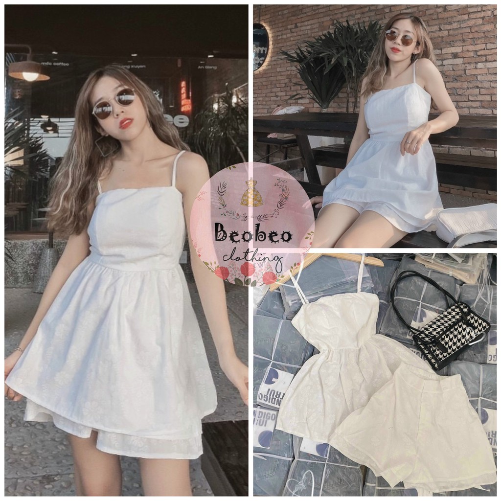 Set áo peplum 2 dây xô hoa nhí kèm quần short phối lưng thun dễ thương