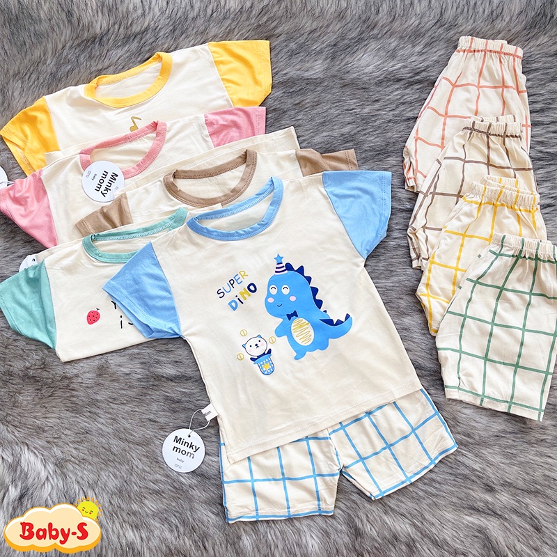 Đồ bộ cho bé trai và bé gái, Bộ Minky Mom cho bé 5-15kg chất vải mềm mịn màu sắc tươi sáng Baby-S – SBVN048