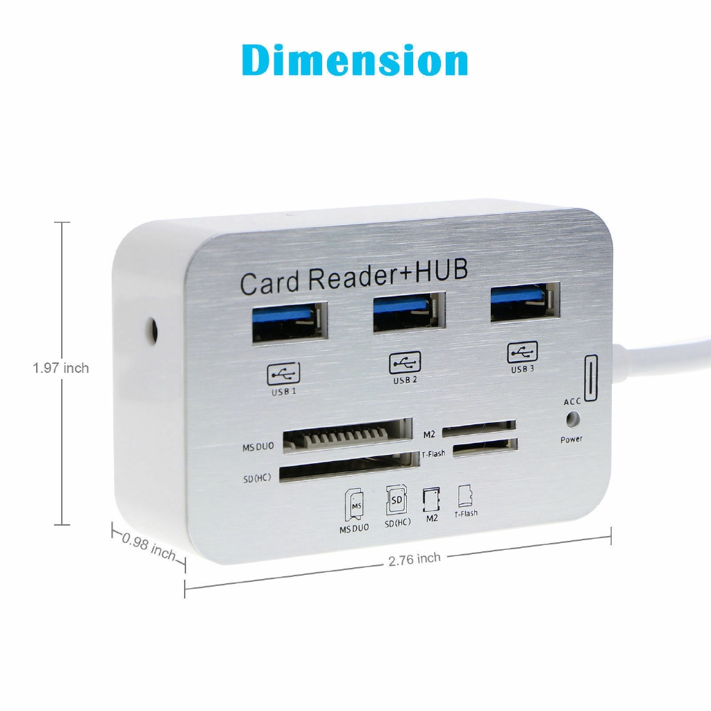 Đầu Đọc Thẻ Nhớ 3 Cổng Usb Hub + Ms Sd M2 Tf Đa Năng Tiện Dụng Cho Gia Đình / Văn Phòng