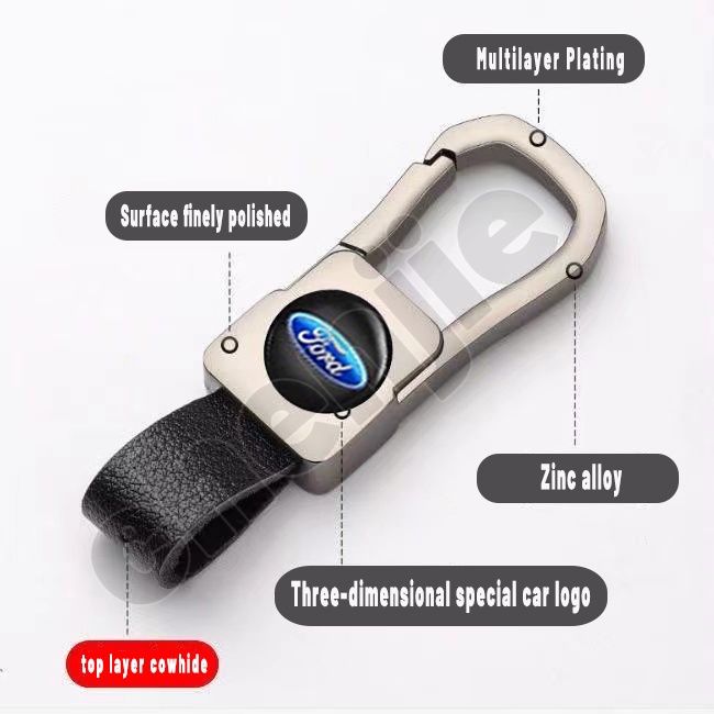 Móc Chìa Khóa Bằng Da Bò Phối Kim Loại Tiện Dụng Cho Xe Hơi ford territory Everest Ranger Fiesta Escape Expedition Focus Escort E