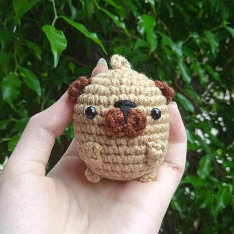 Crochet🎉. Móc khoá hình chú chó nâu "potato pug" 🐶🌾