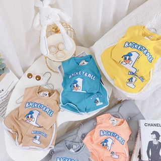 Bộ quần áo trẻ em 3 lỗ bộ ba lỗ cho bé in hình vịt donald số 1 chất vải cotton cho bé từ 7-21kg