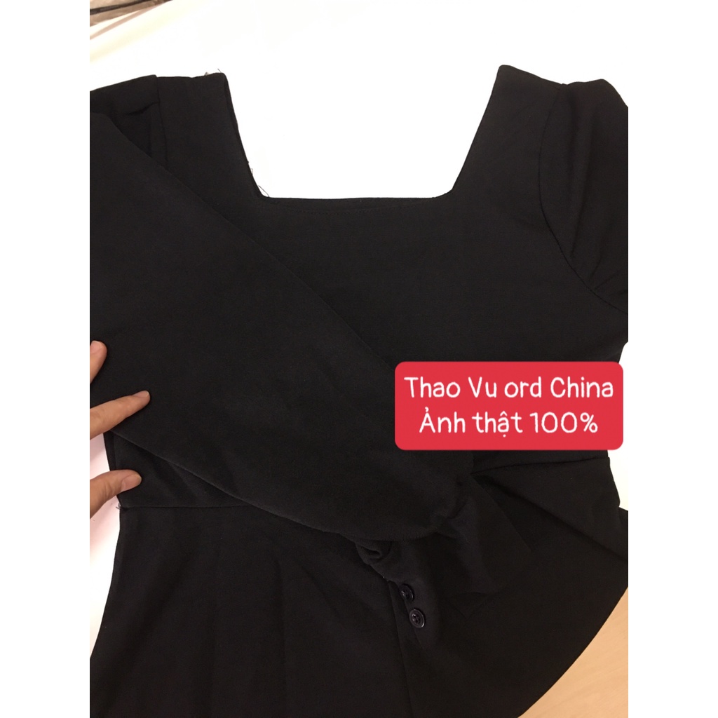 Váy Cổ Vuông Tay Dài Trơn ⚡️ẢNH THẬT⚡️ Đầm Cotton Chất Đẹp Dáng Xòe Cực Chảnh