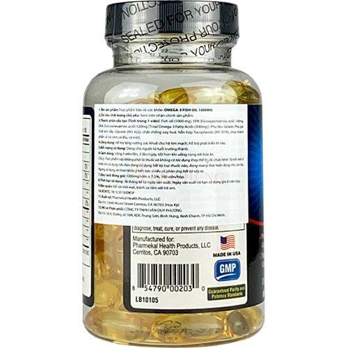 Viên uống Pharmekal Omega-3 Fish Oil 1000mg hỗ trợ tim mạch trí não (100 viên)