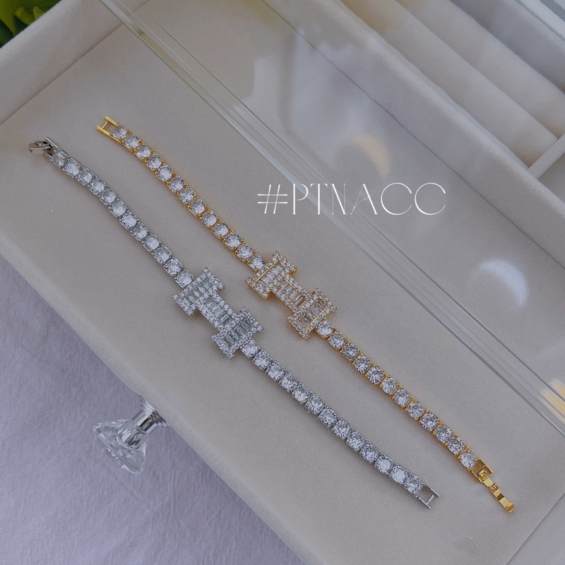 ᴾᵀᴺᵃᶜᶜ Lắc tay xi bạch kim / xi vàng full đá paguet logo thương hiệu . L1662C