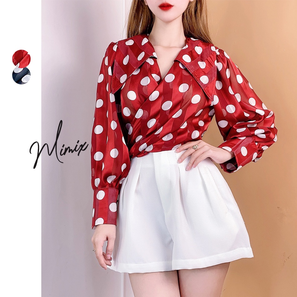 Áo chấm bi đắp chéo nữ MIMIX CB6145
