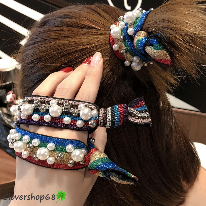 Dây buộc tóc đính ngọc  trai nhân tạo nhiều họa tiết   Clovershop68