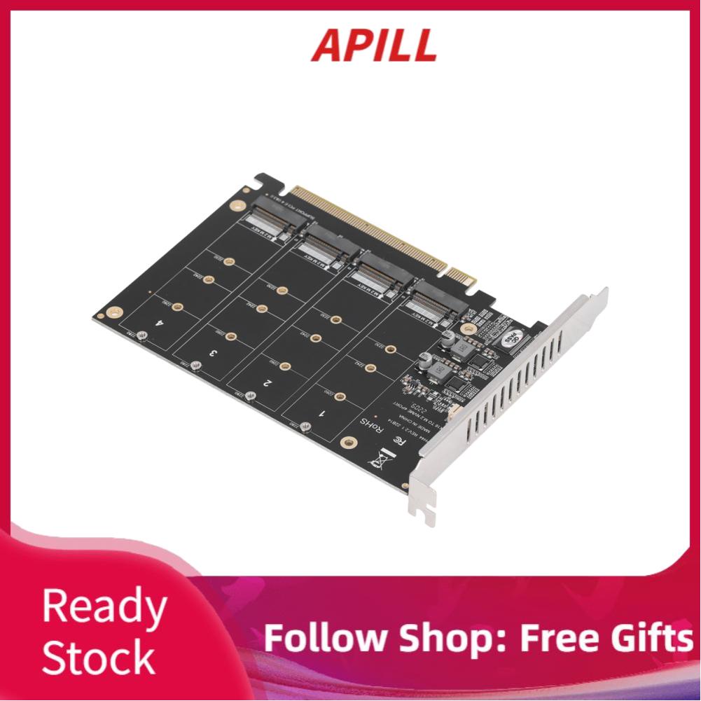 Apill M.2 NVME SSD to PCIE X16 Adapter 4 Port High Speed 4x32Gbps Soft Raid Card with Individual LED Indicator for Computers