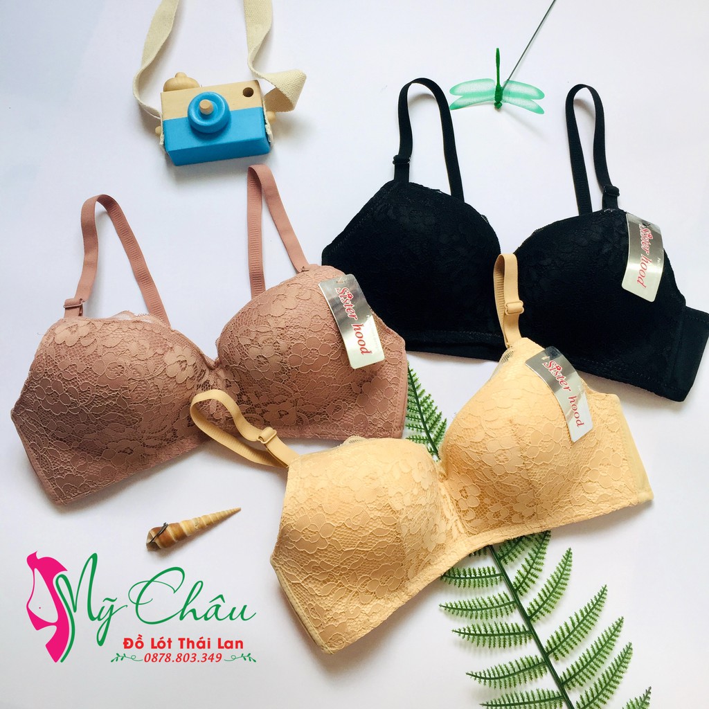 Áo Lót Ren Không Gọng, Mút Mỏng, cúp B, đồ lót Thái Lan, Sisterhood 7306, Mỹ Châu