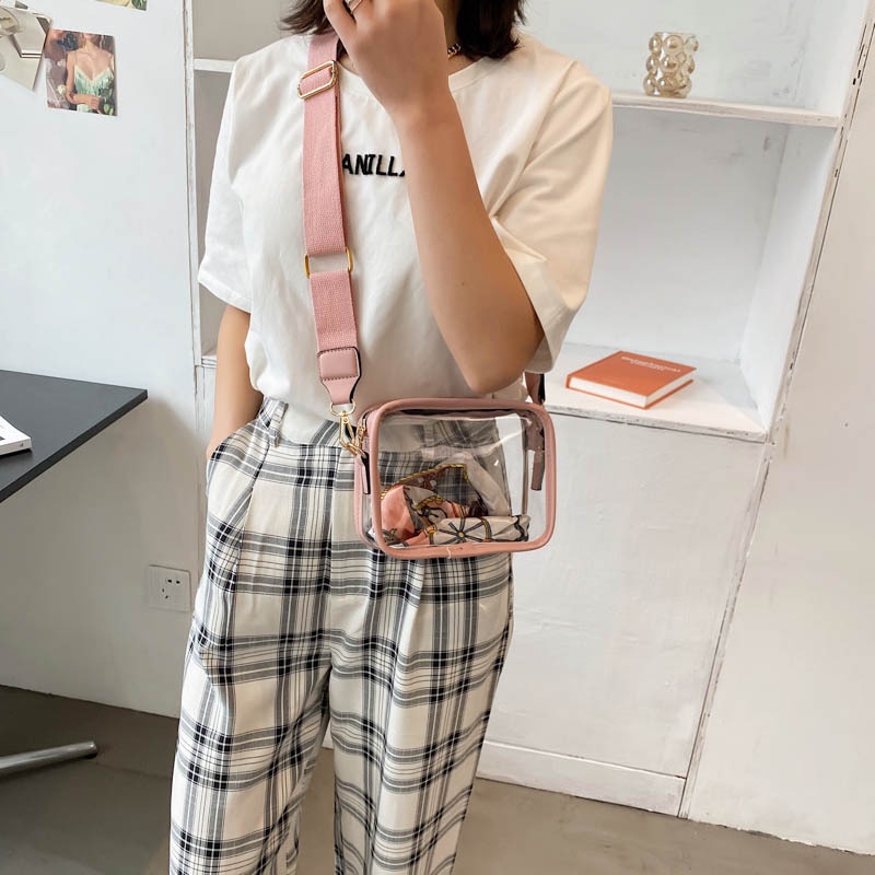 Túi xách IELGY dây đeo vai bản rộng đựng điện thoại bằng PVC kiểu Hàn Quốc cho nữ