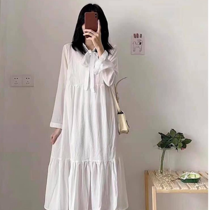 Đầm Babydoll Nữ Nơ Ngực 🦋 Váy Nữ Tay Bồng Dáng Suông 2 Màu 🦋 | BigBuy360 - bigbuy360.vn