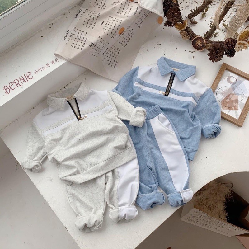 Bộ bé trai/bé gái BERNIE nỉ da cá kéo khoá Unisex cho bé 8-18kg