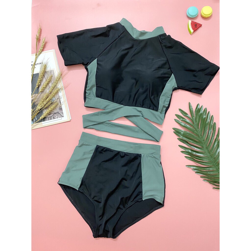 BIKINI 2 Mảnh Áo Và Quần Cạp Cao Màu Đen Sọc Xanh BIKINISTORE | BigBuy360 - bigbuy360.vn