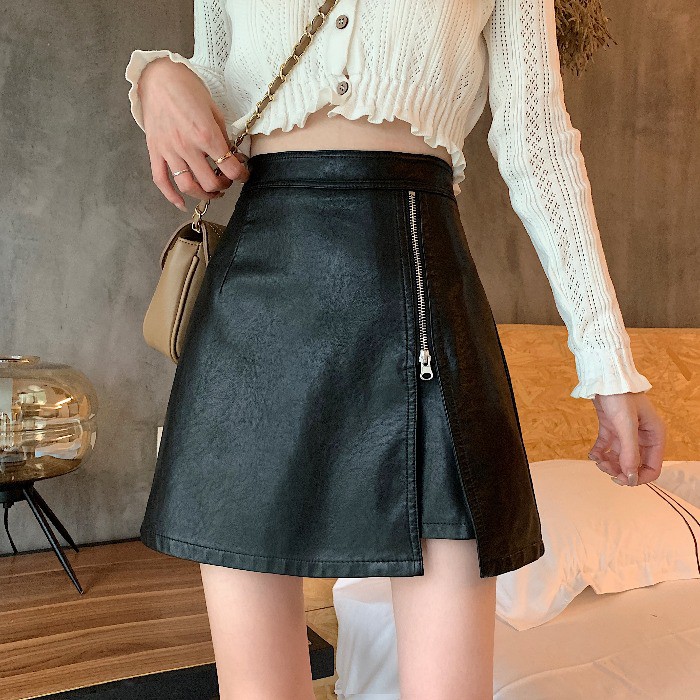 [Mã FAGREEN55 giảm tới 30K đơn 99K] Chân váy chữ A lưng cao bằng da PU phối khóa kéo thời trang cá tính cho nữ | BigBuy360 - bigbuy360.vn
