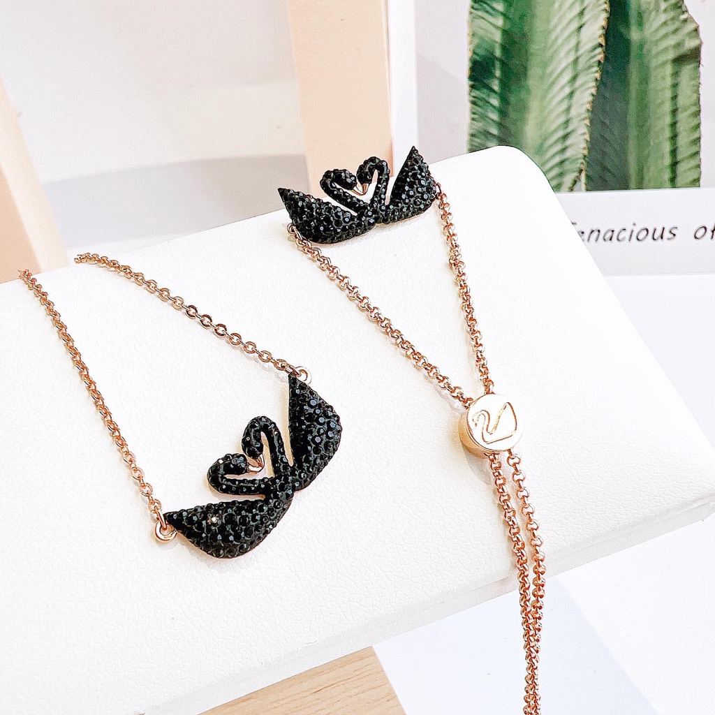 Dây chuyền Lắc tay Swarovski Thiên nga đôi đen
