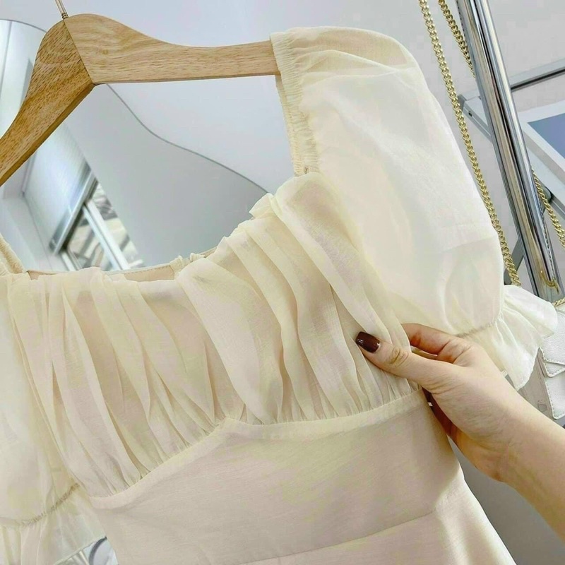 ✔ 𝗙𝗥𝗘𝗘 𝗦𝗛𝗜𝗣 VÁY TƠ BỒNG XÒE 2 LỚP DẦY DẶN MÀU BE MẶC TÔN DA LẮM MN A