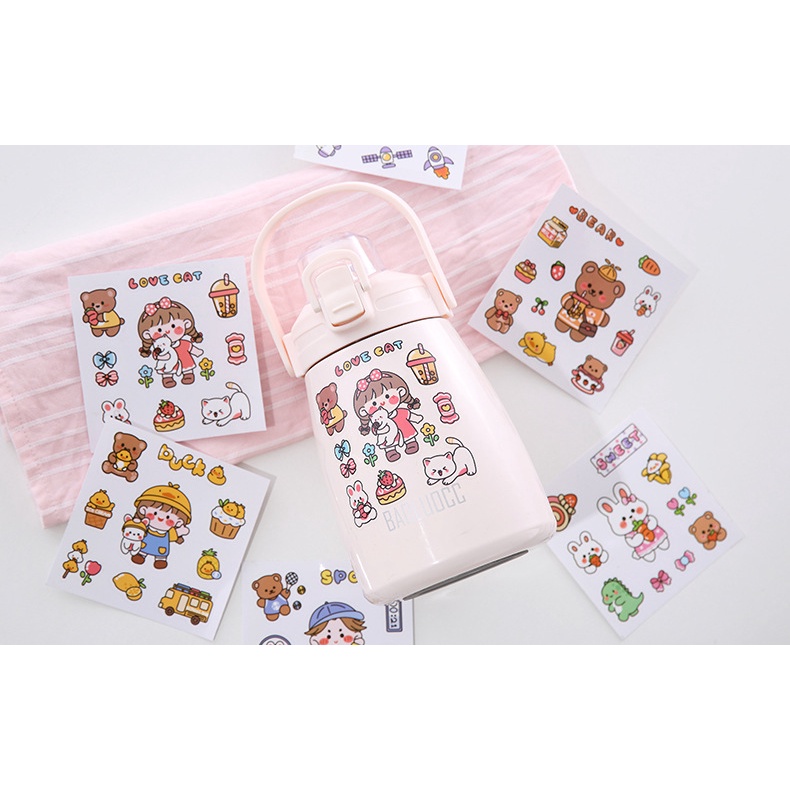 Sticker dán camera/chai nước/sổ tay/cốc/điện thoại họa tiết hoạt hình xinh xắn cho bé trai bé gái