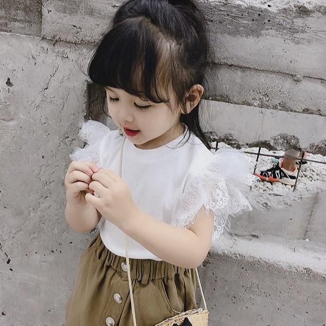 Áo Thun Không Tay Ren Hoa Phong Cách Hàn Quốc Cho Bé Gái