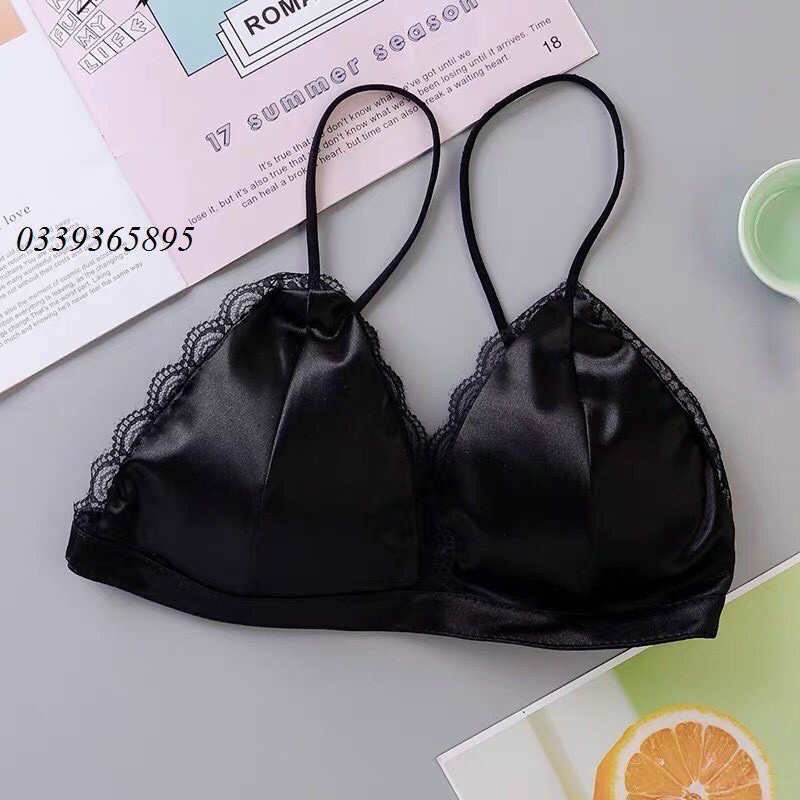 Áo Ngực Đệm Mút Mỏng Không Gọng SAM SAM Kiểu Bra Satin Phối Ren Sang Trọng Free size