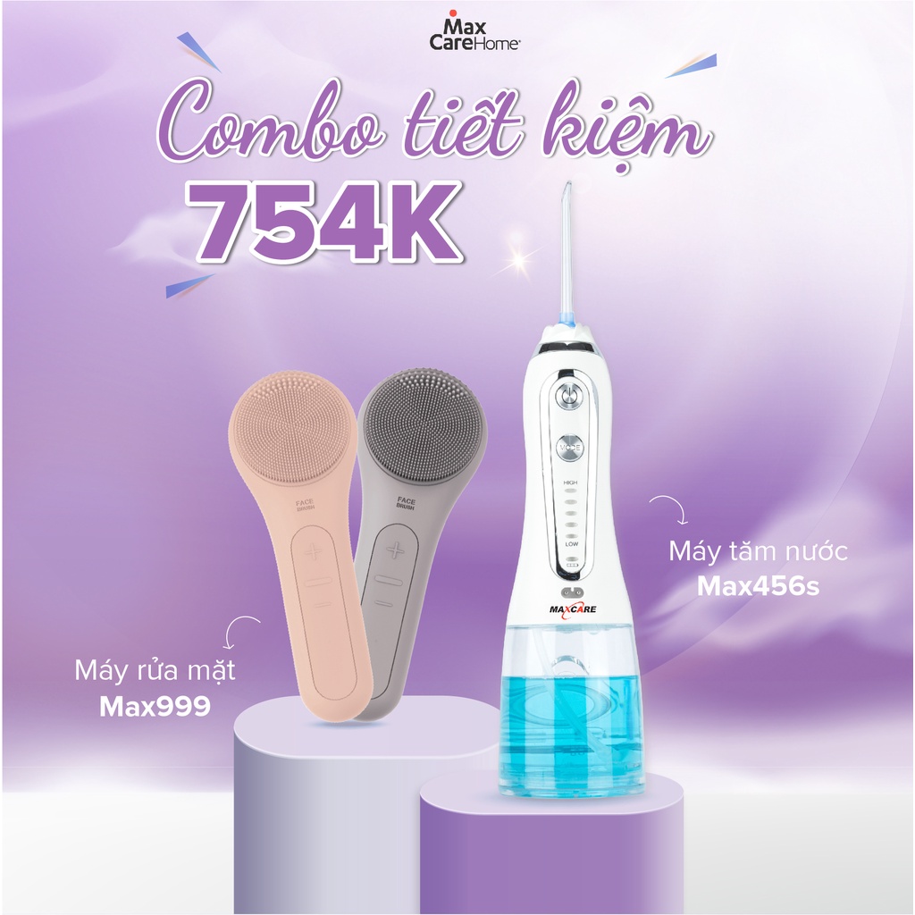 Máy tăm nước cầm tay Maxcare Max456S + Máy rửa mặt Maxcare Max999