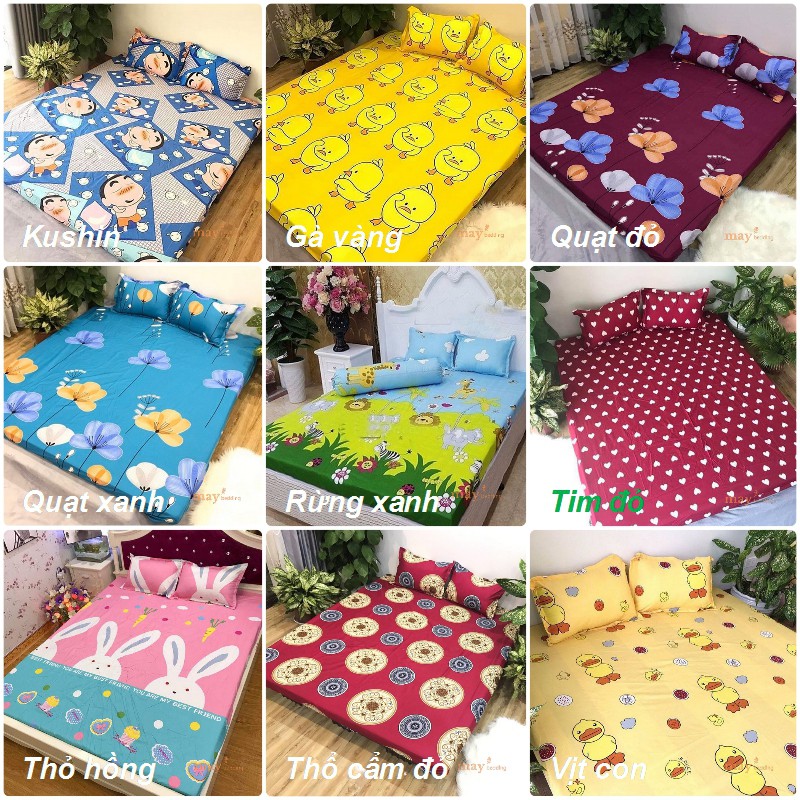 Set 4 món ga gối và vỏ gối ôm poly cotton m2 m6 m8 2m2 chat chọn mẫu