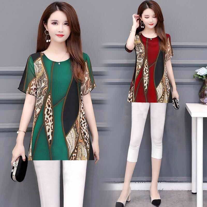 Áo Thun Tay Ngắn Dáng Rộng Vải Lụa Mát Phong Cách Phương Tây Thời Trang Mùa Hè Cho Nữ