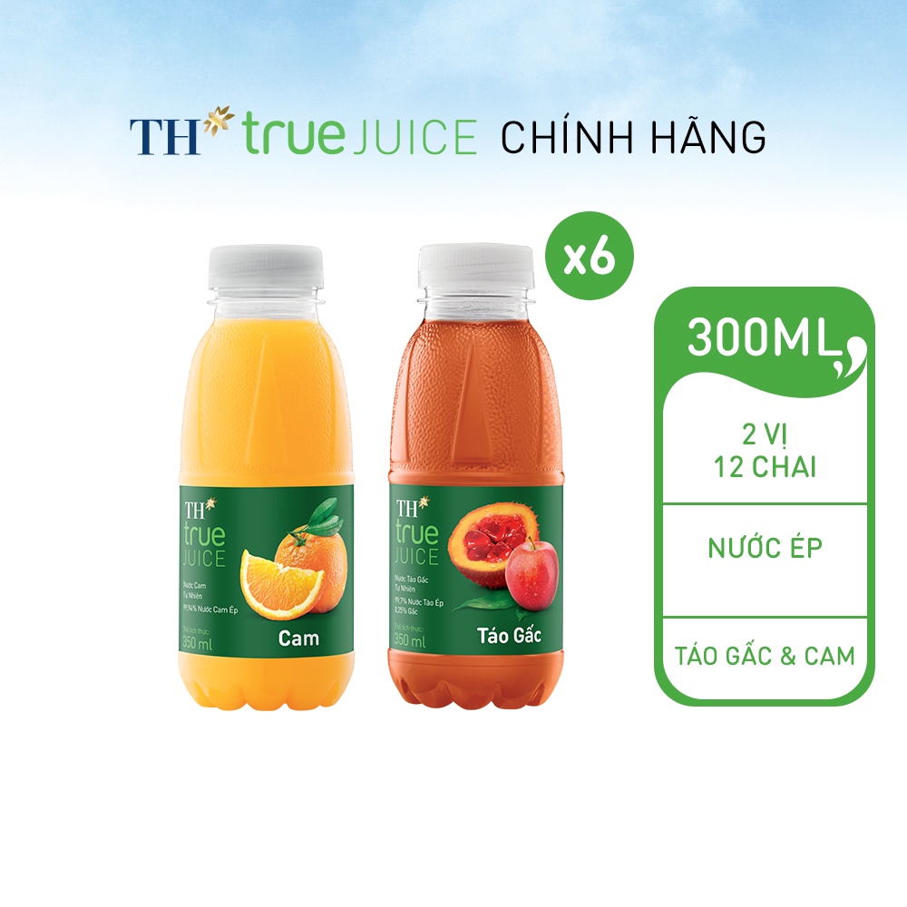 12 Chai nước táo gấc tự nhiên và nước cam tự nhiên TH true Juice 350ml