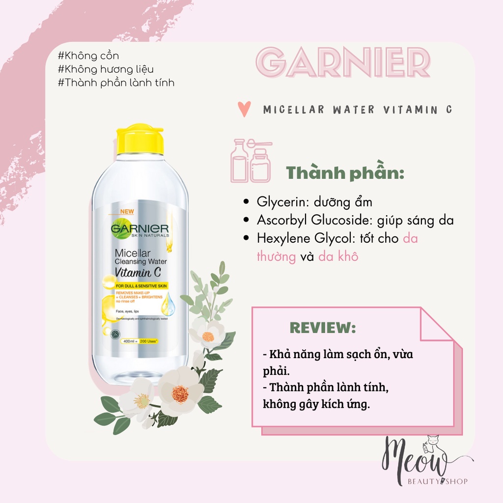 Nước làm sạch và tẩy trang cho mọi loại da Garnier Micellar Water 125ml - 400ml