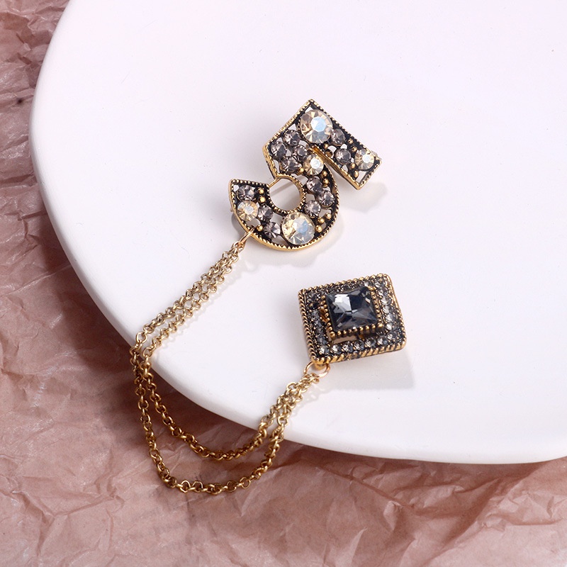 Ghim cài áo hình số 5 đính đá phong cách vintage độc đáo