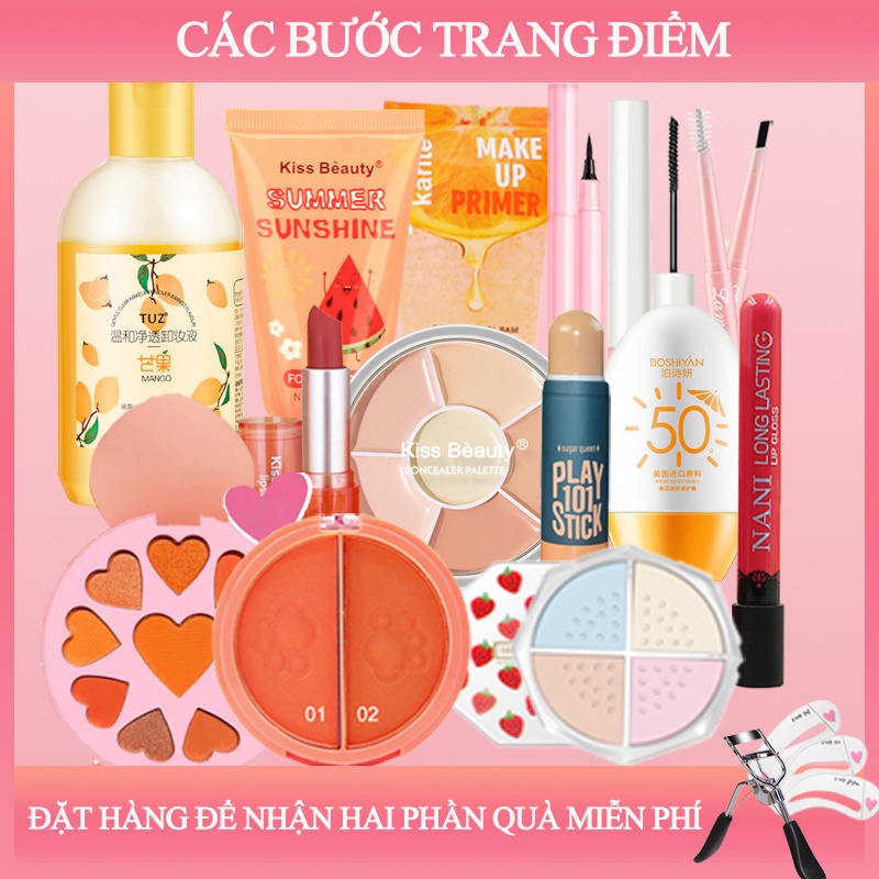 15 pcs Bộ mỹ phẩm trang điểm hoàn chỉnh set người mới bắt đầu không thấm nước viên trang điểm nhẹ tự nhiên (PS-15JT-A01)