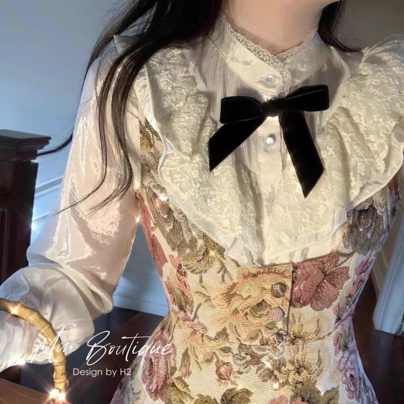 ĐẦM GẤM PHỐI VOAN CỔ REN KÈM TAG CÓ ẢNH THẬT NHOAA