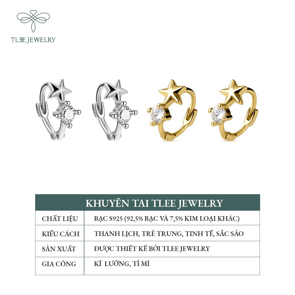 Khuyên tai nữ bạc TLEE tròn chốt bấm hình sao xinh xắn NCJ B0172