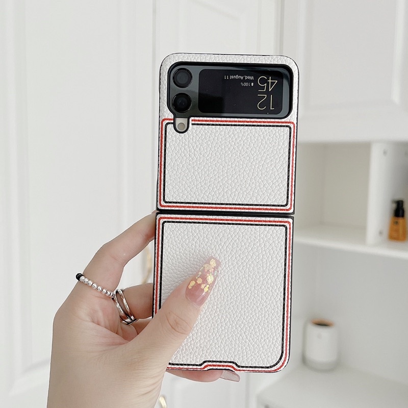 [HÀNGSẴN] Ốp da Thom Browne trắng cho samsung Z Flip 3 / Z Flip 4 / Z Flip3 / ZFlip3 / Z Flip4/ ZFlip4