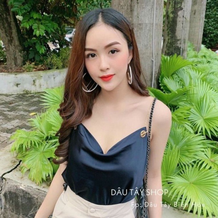 Áo phi lụa 2 dây xích cổ đỗ sang chảnh (B.C)