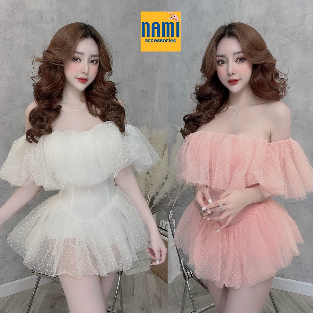 Jump Lưới Bi Công Chúa Trễ Vai Xoè Hai Tầng Đáng Yêu Gợi Cảm - QANU525
