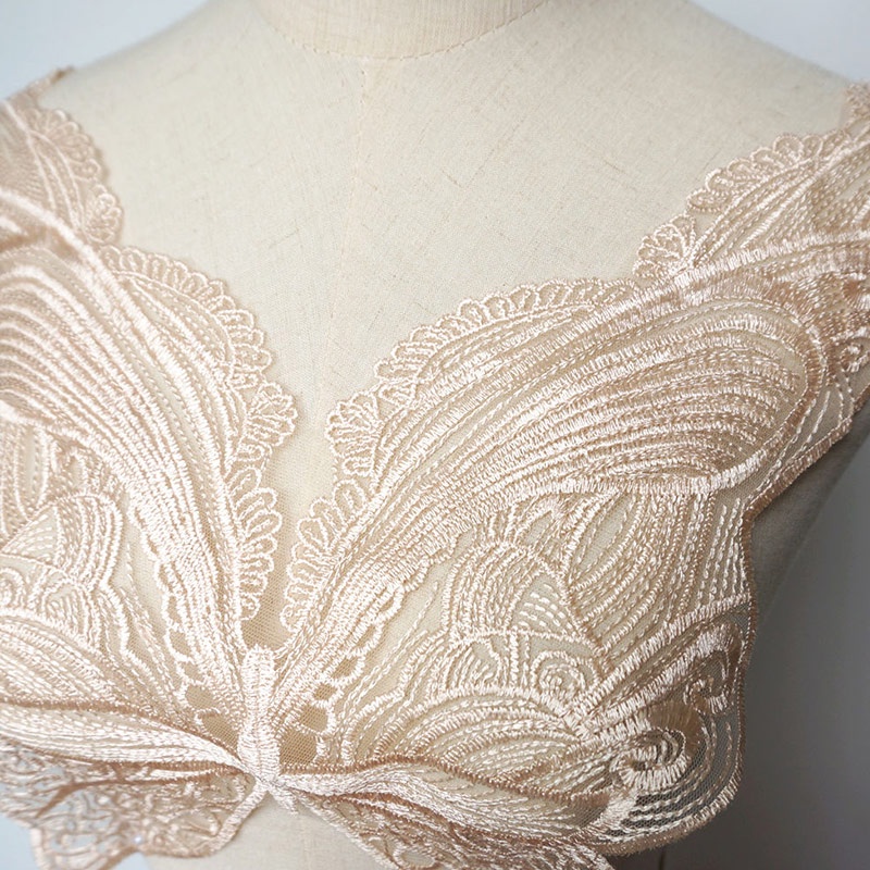 Miếng Vải Lụa Polyester Phối Ren Thêu Hình Bướm Dùng May Đầm DIY