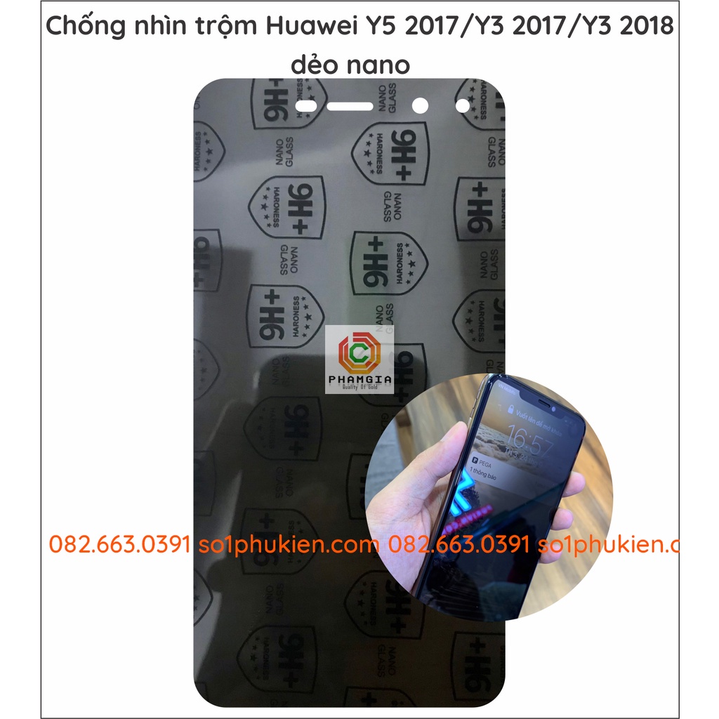 Dán cường lực chống nhìn trộm Huawei Y5 2017 / Y5 prime 2018 / Y3 2017, 2018 / Y6 dẻo nano